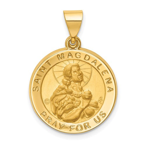 14k Hollow Polished/Satin Round St. Magdalena Medal