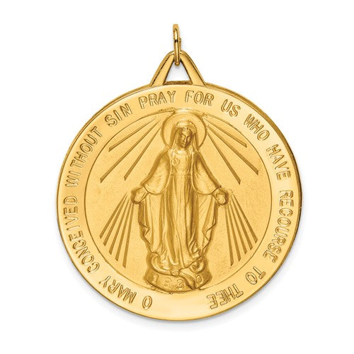 14k Solid Polished/Satin Large Round Miraculous Medal