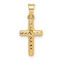 14k Polished Diamond-cut Reversible Puffed Cross Pendant