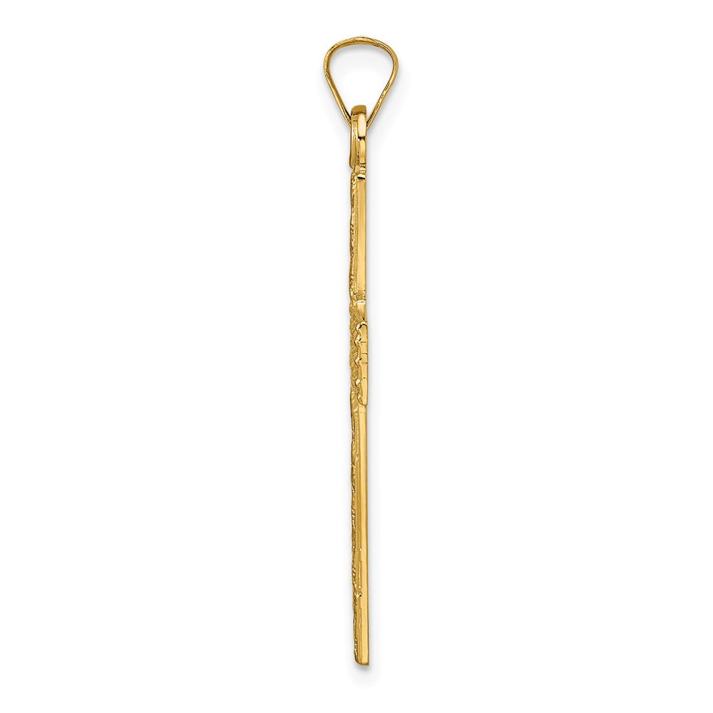 14k Polished Wood Texture Solid Cross Pendant