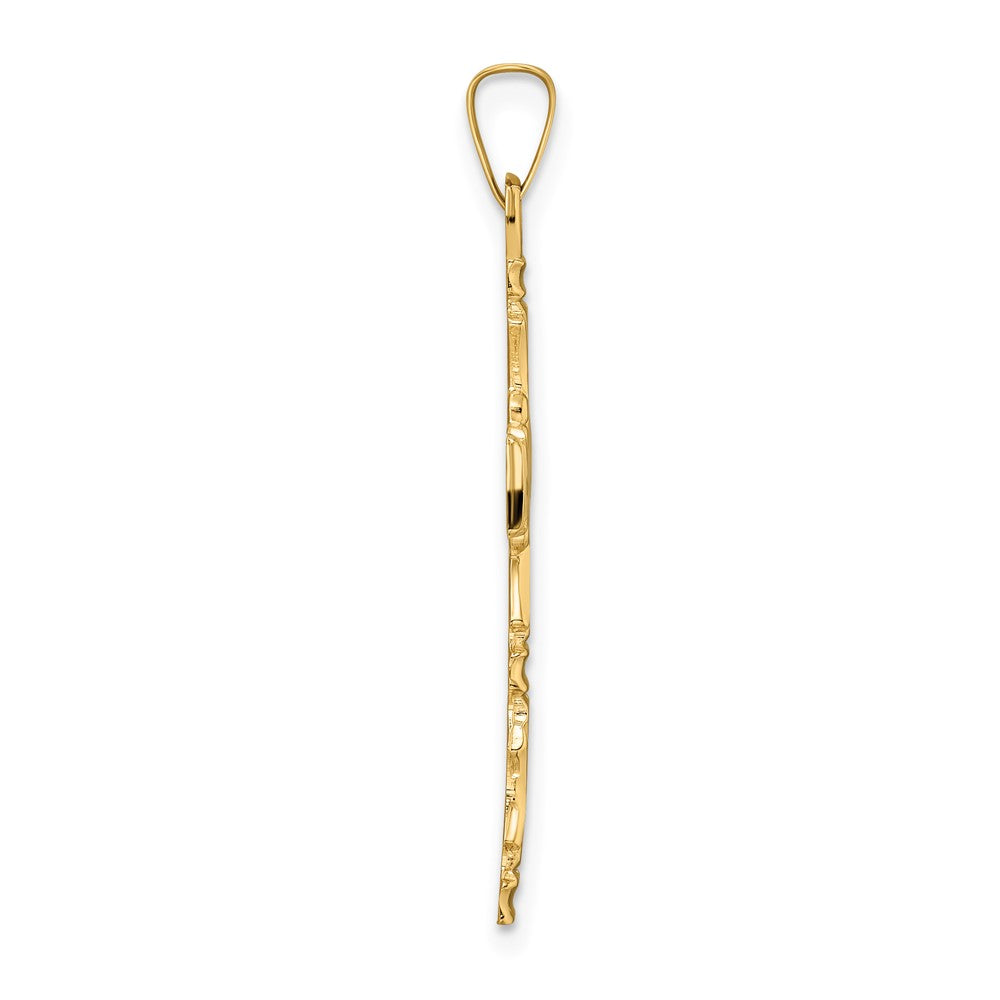 14k Polished Solid Floral Center Cross Pendant