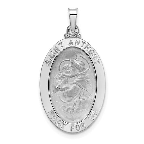 14k White Gold Polished Solid Oval St Anthony Medal Pendant