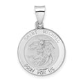 14k White Gold Polished and Satin Hollow St Michael Medal Pendant