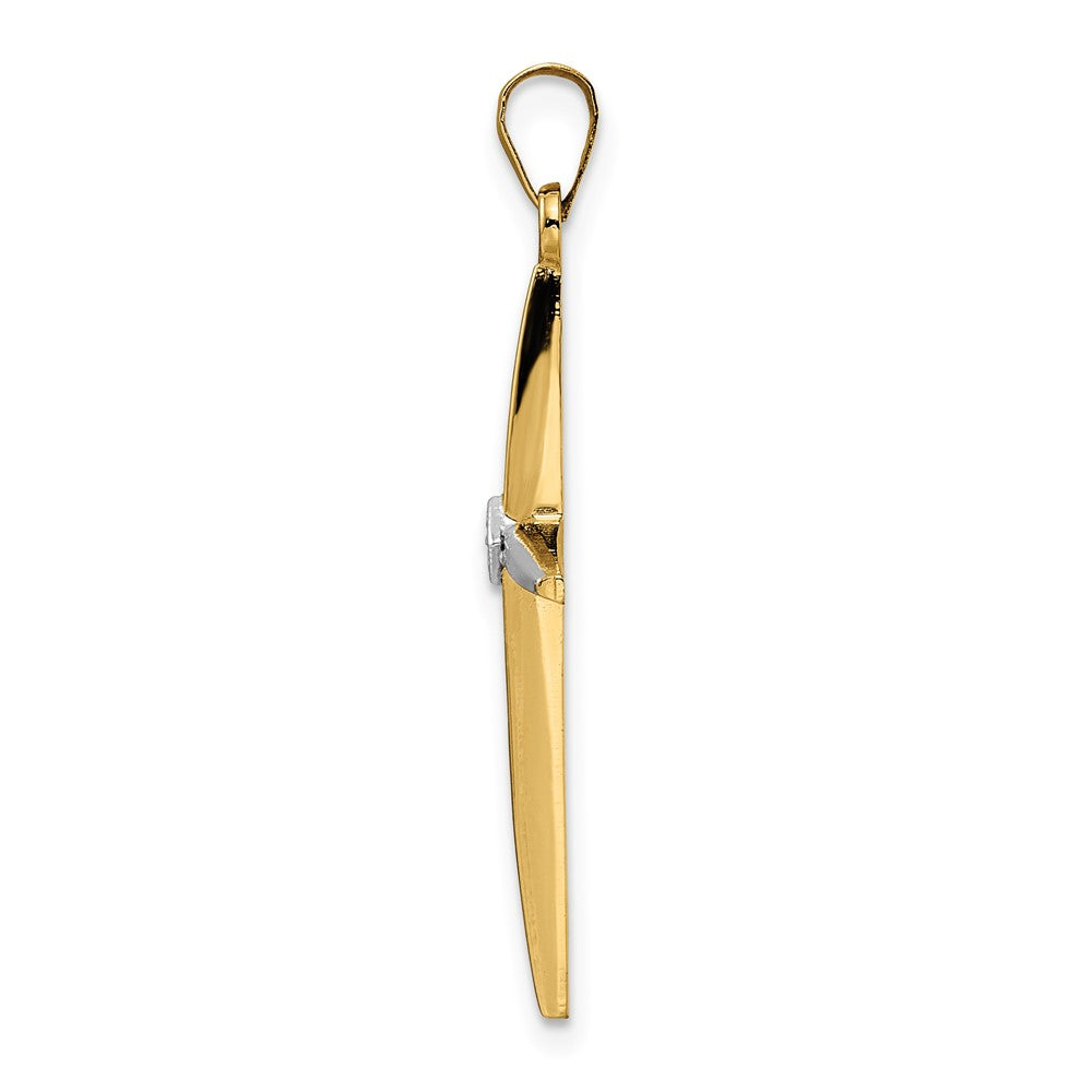 14k Two-tone Polished Solid Diamond Shape Center Cross Pendant
