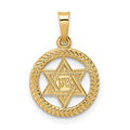 14k Polished and Textured Solid Star of David in Frame Pendant