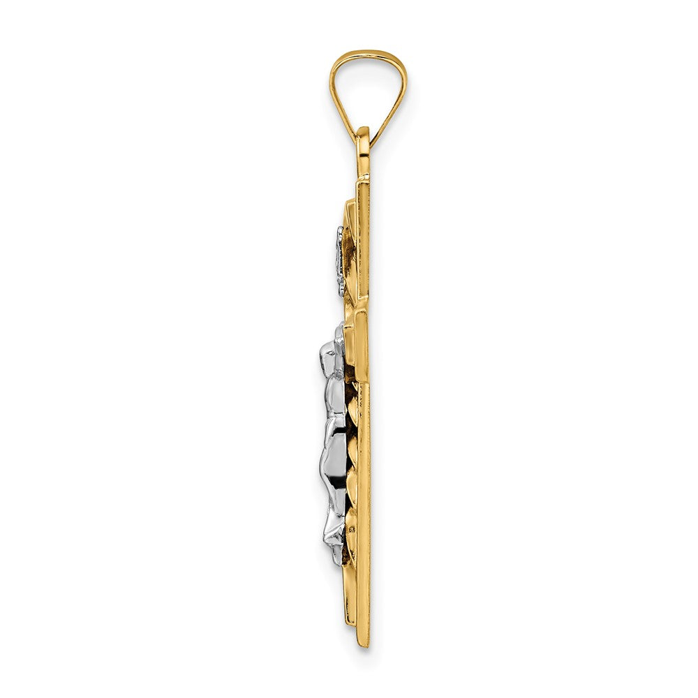 14k Two-tone Polished and Twisted Hollow INRI Crucifix Pendant