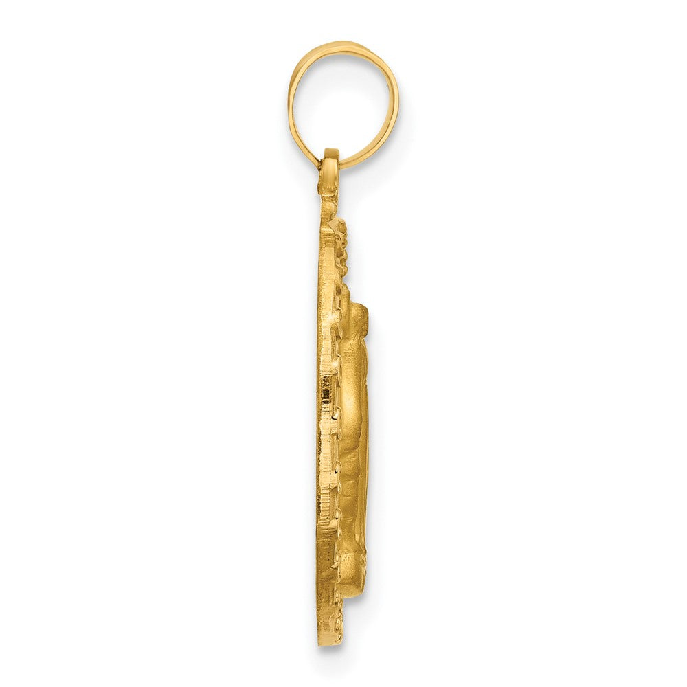 14k Satin and Polished Miraculous Medal Solid Oval Pendant