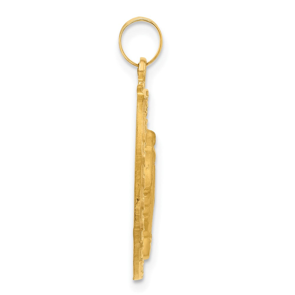 14k Satin and Polished Miraculous Medal Oval Solid Pendant