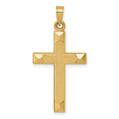 14k Polished And Textured Cross Pendant