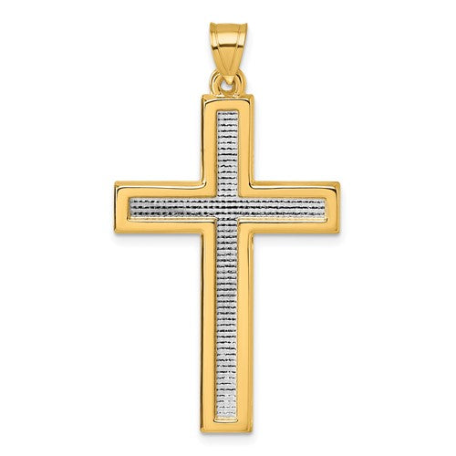 14k with White Rhodium Polished Religious Cross Pendant