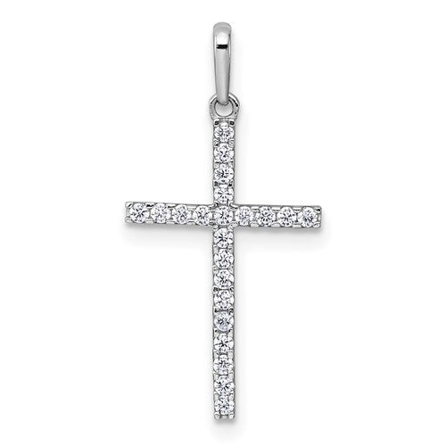 14k White Gold Polished CZ Cross Pendant