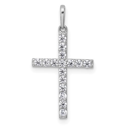14k White Gold Polished CZ Cross Pendant