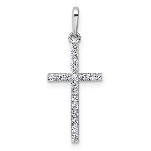 14k White Gold Polished CZ Cross Pendant