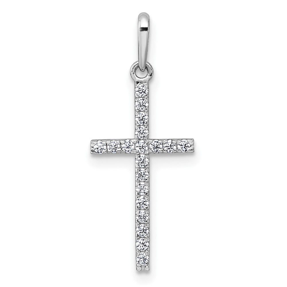 14k White Gold Polished CZ Cross Pendant