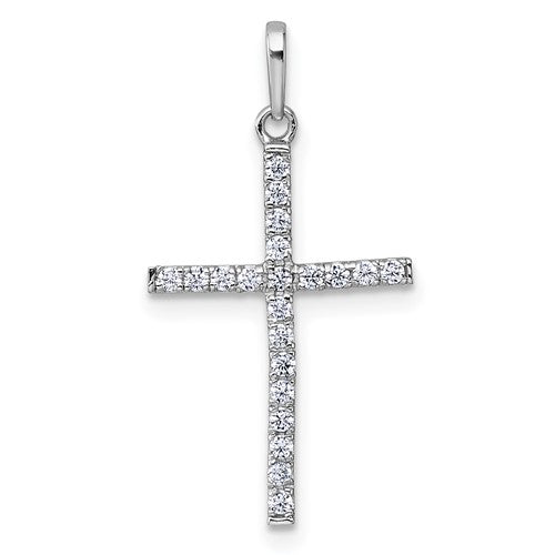 14k White Gold Polished CZ Cross Pendant