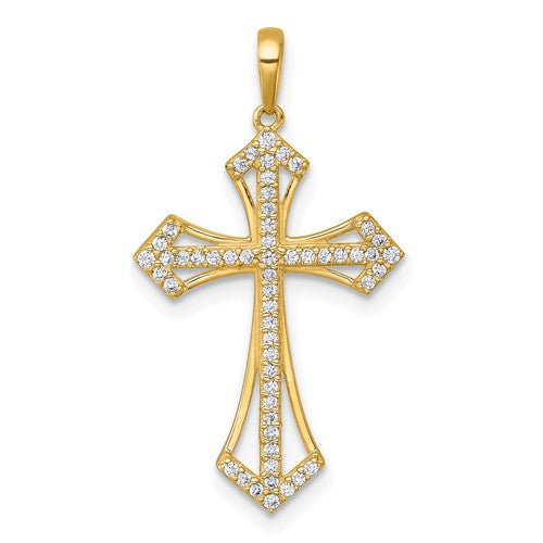 14k Polished Fancy CZ Cross Pendant