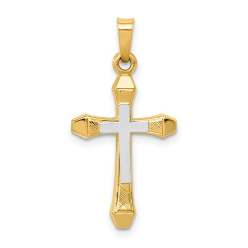 14ky w/ Rhodium Hollow Cross Pendant
