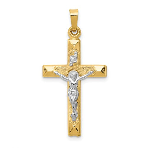 14k Two-tone INRI Hollow Crucifix Pendant