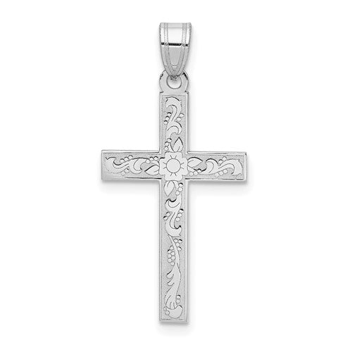 14K White Floral Cross Pendant