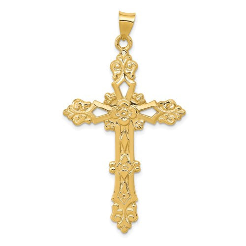 14K Polished Fleur De Lis Cross Pendant