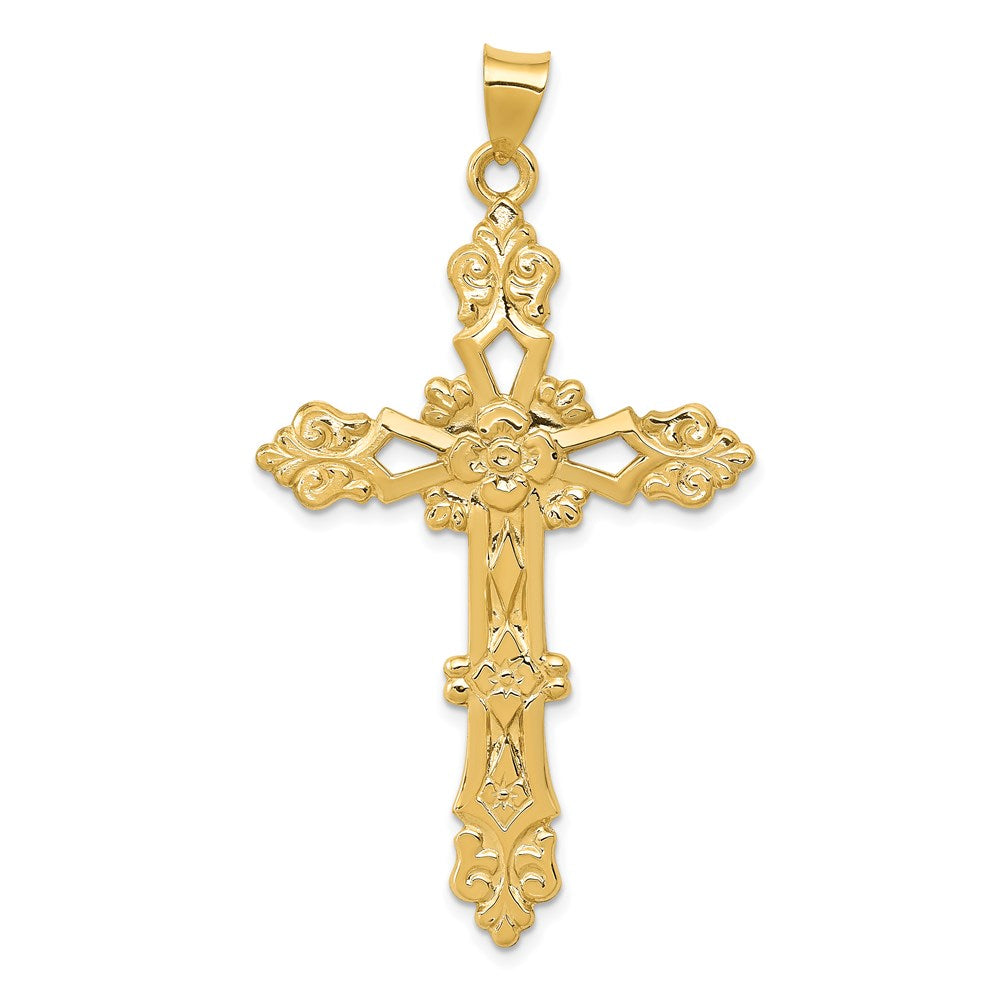 14K Polished Fleur De Lis Cross Pendant