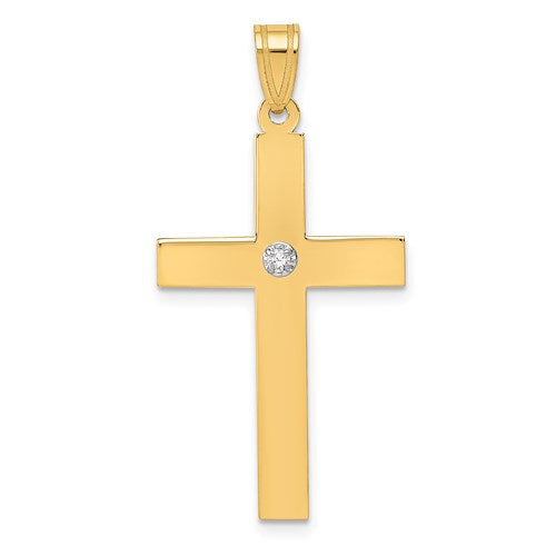 14k Polished .02ct. Diamond Cross Pendant