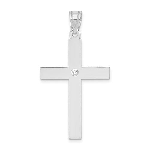 14k White Gold .02ct. Diamond Cross Pendant