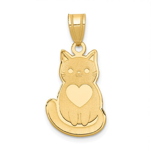 14k Laser Cut Cat with Heart Charm