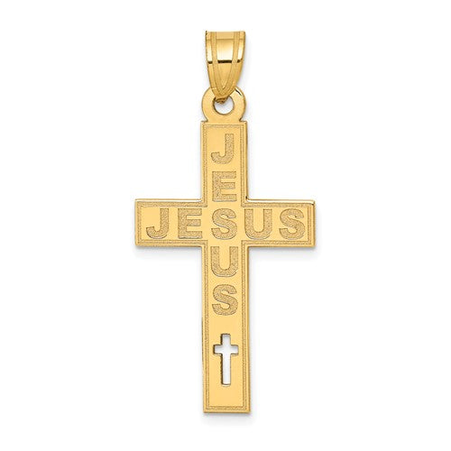 14K Laser Cut JESUS Cross Charm