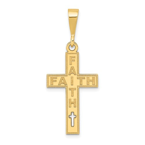 14K Laser Cut FAITH Cross Charm