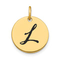 14k Polished Black Enamel Letter L Initial Disk Charm