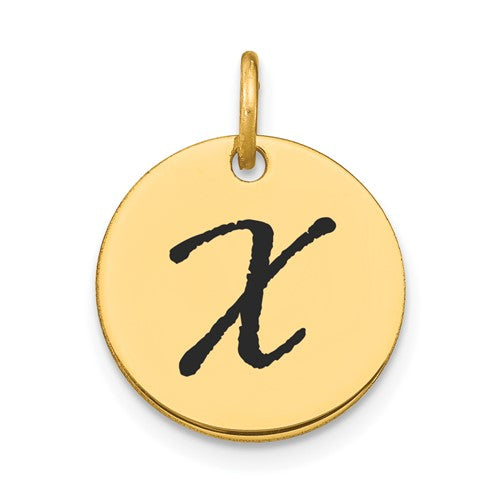 14k Polished Black Enamel Letter X Initial Disk Charm