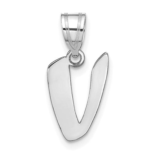 14kw Polished Script Letter V Initial Pendant