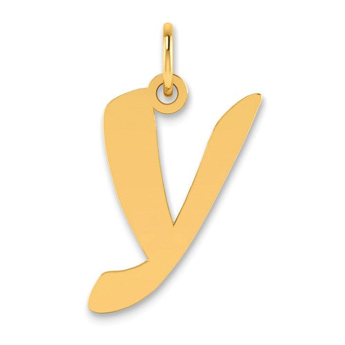 14k Polished Script Letter Y Initial Pendant