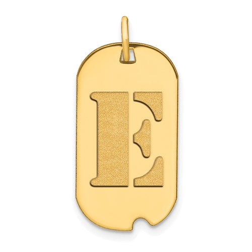 14k Polished Letter E Initial Dog Tag Pendant