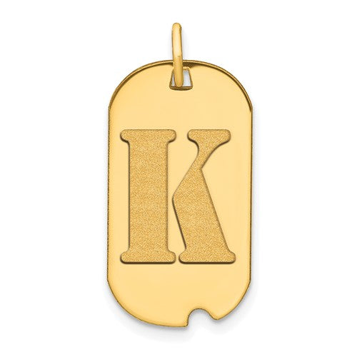 14k Polished Letter K Initial Dog Tag Pendant