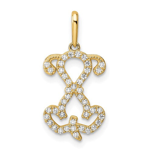 14K Polished CZ Puppy Sitting Outline Pendant