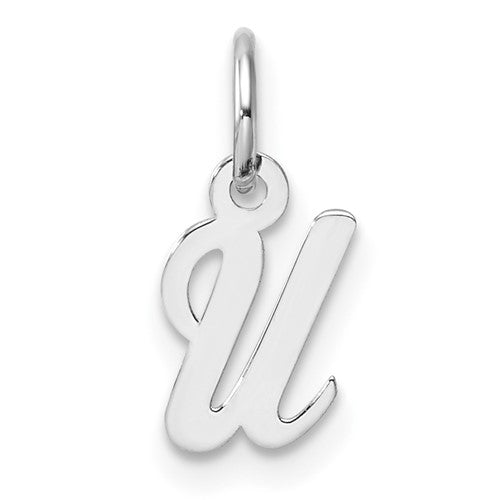 14k White Gold Small Script Letter U Initial Charm