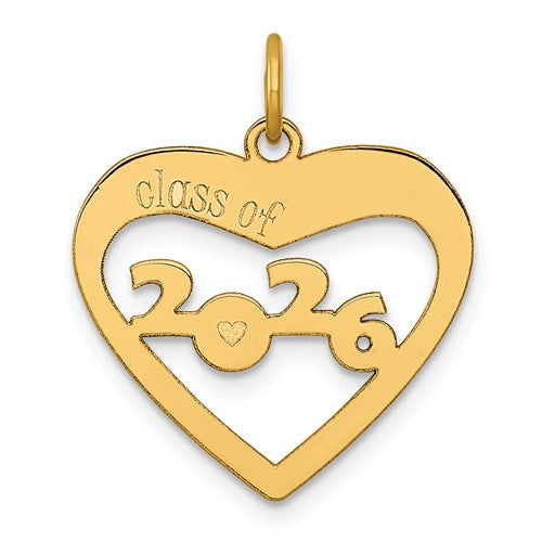 14K Polished CLASS OF 2026  Cut Out Heart Charm