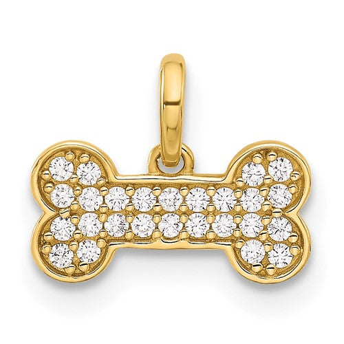 14K Polished CZ Dog Bone Pendant