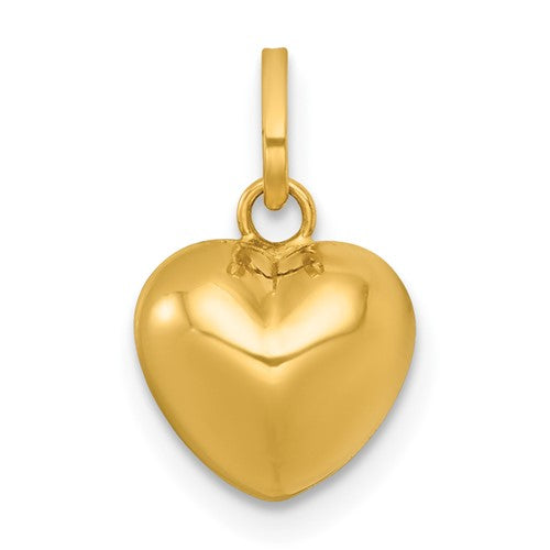 14k Polished 3D Heart Charm Pendant