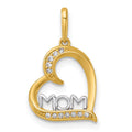 14k and Rhodium-Plated Polished CZ Mom Heart Pendant
