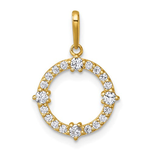 14k Polished CZ Circle Pendant