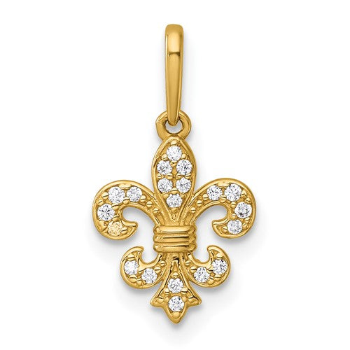 14k Polished CZ Fleur de lis Pendant