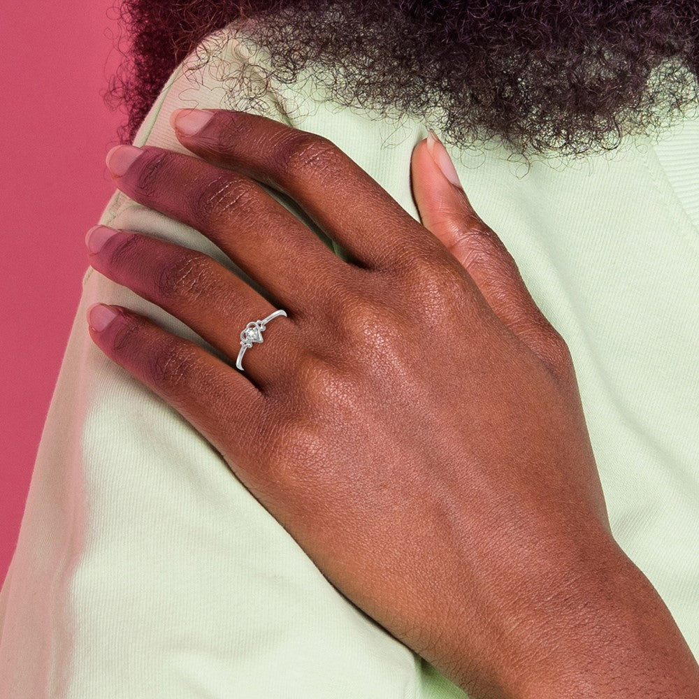 10K White Gold White Topaz Birthstone Heart Ring