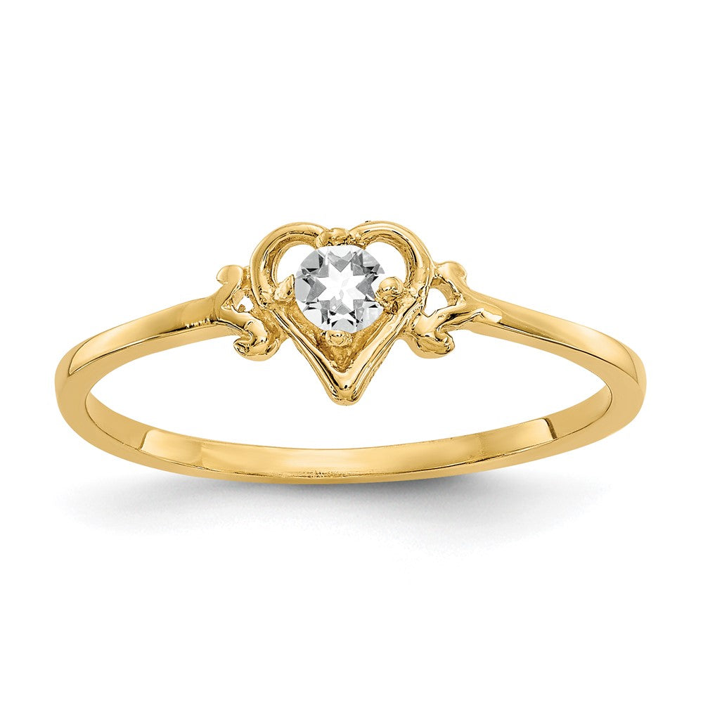 10K White Topaz Birthstone Heart Ring