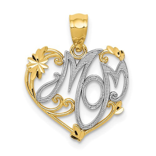 14k and Rhodium MOM Pendant