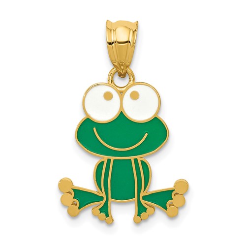 14k Green and White Enameled Frog