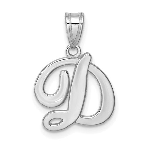 14KW White Gold Script Letter D Initial  Pendant